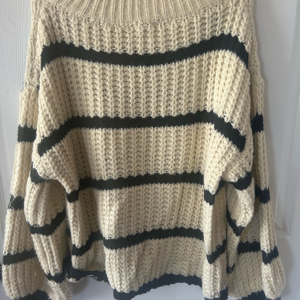 Kori Cream and Black Striped Turtleneck Sweater